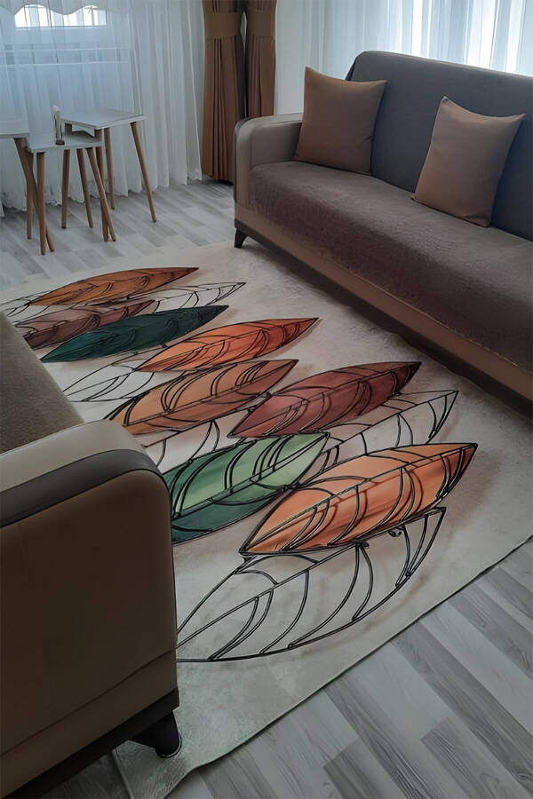 Leaf Pattern Rug Digital Printed Non-Slip Base Washable Runner, Living Room And Hall Rug - 17