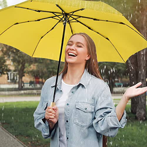 LEAGERA Compact Small Umbrellas for Rain&Sun, Cute Design Duck Head Umbrella for Girls Gifts, 8 Ribs Folding Umbrella with Wooden Handle - 10