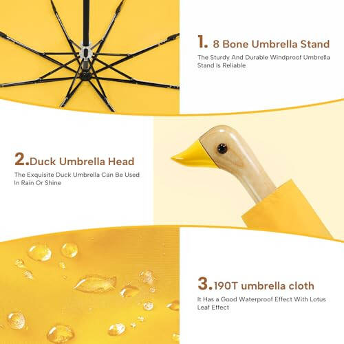 LEAGERA Compact Small Umbrellas for Rain&Sun, Cute Design Duck Head Umbrella for Girls Gifts, 8 Ribs Folding Umbrella with Wooden Handle - 2