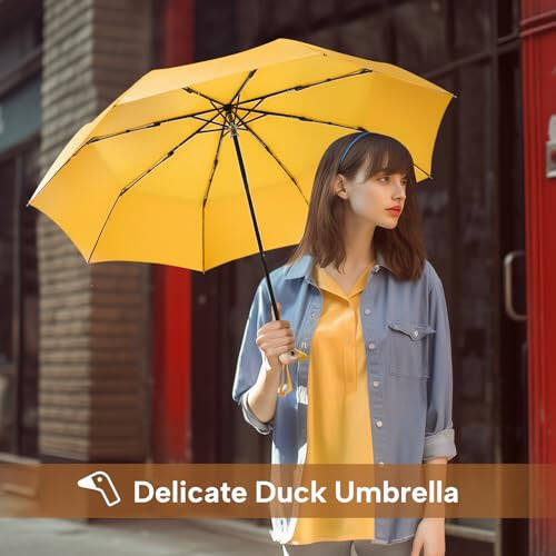 LEAGERA Compact Small Umbrellas for Rain&Sun, Cute Design Duck Head Umbrella for Girls Gifts, 8 Ribs Folding Umbrella with Wooden Handle - 5