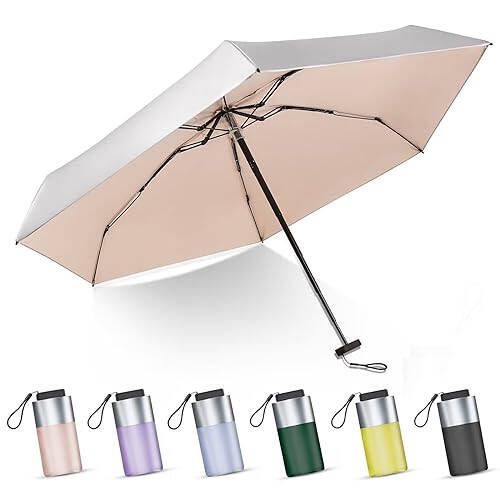 LEAGERA Mini Umbrella For Purse - UPF 50+ UV Blocker Sun Protection Umbrella, Small Micro Travel Parasol Design for Women - 8