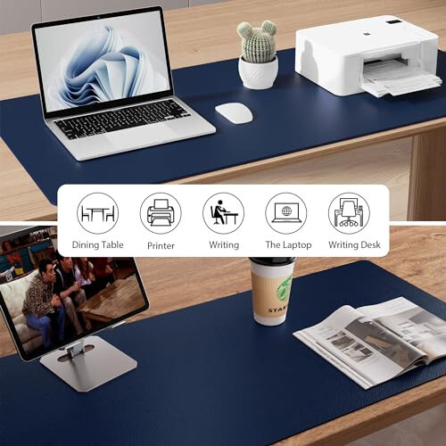 Leather Desk Pad Protector,Mouse Pad,Office Desk Mat,Non-Slip PU Leather Desk Blotter,Laptop Desk Pad,Waterproof Desk Writing Pad for Office and Home(Dark Blue,31.5