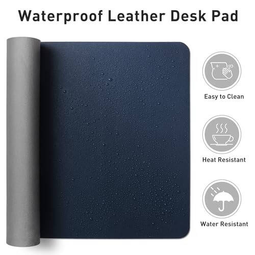 Leather Desk Pad Protector,Mouse Pad,Office Desk Mat,Non-Slip PU Leather Desk Blotter,Laptop Desk Pad,Waterproof Desk Writing Pad for Office and Home(Dark Blue,31.5