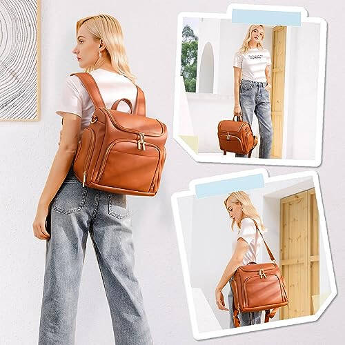 Leather Diaper Bag Backpack with Changing Pad - Multi-Function Large Capacity Baby Bag with Adjustable Shoulder Strap & Stroller Straps - 2