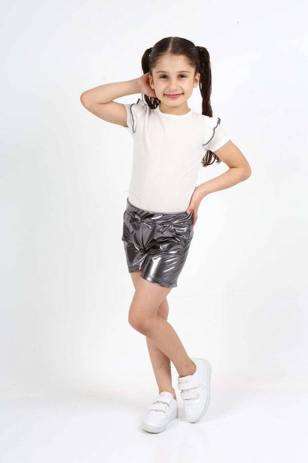 Leather Girl Set with Ruffled Shoulders and Shorts - 3