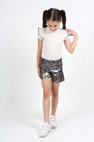 Leather Girl Set with Ruffled Shoulders and Shorts - 4