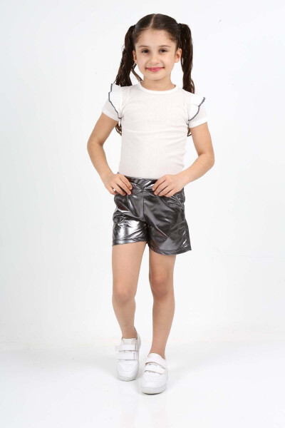 Leather Girl Set with Ruffled Shoulders and Shorts - 6