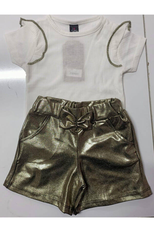 Leather Girl Suit with Ruffled Shoulders and Shorts - 2