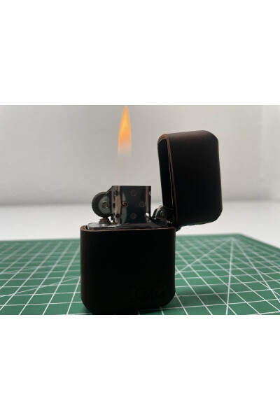 Leather Handmade Genuine Leather Zippo Lighter Gasoline NAME SHAPE LOGO WRITTEN - 13