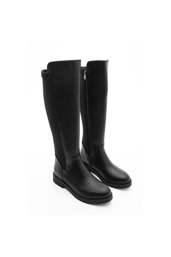 Leather look, zippered, stretchy knee-high boots. - 7