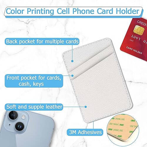 Leather Phone Card Holder Phone Wallet, Stick Back Phone Wallet Sticker Stylish Phone Case Credit Card Holder, Suitable for iPhone, Samsung, Android and Most Smart Phones. White - 2