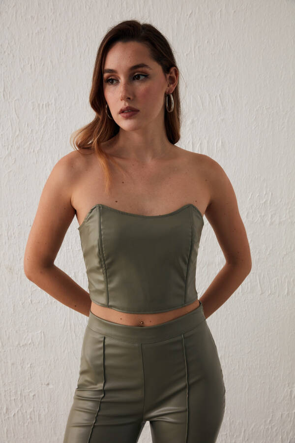 Leather strapless blouse, teal - 10