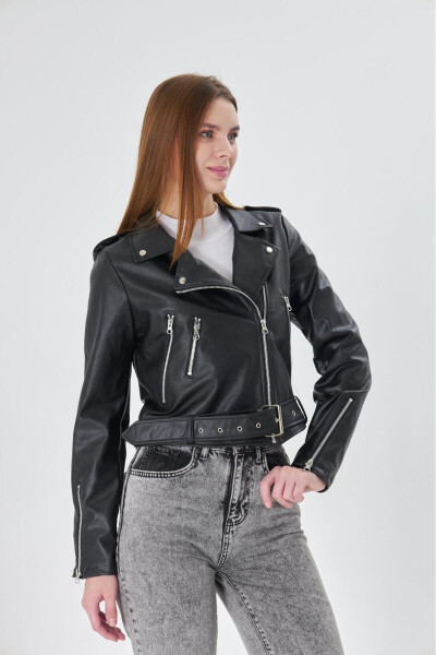 Leather Women's Black Zippered Leather Jacket - 1