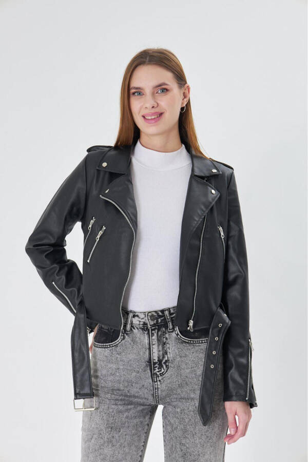 Leather Women's Black Zippered Leather Jacket - 2