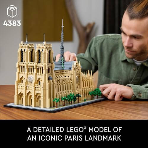 LEGO Architecture Notredam de Parij nusxasi, Arxitektura modeli to'plami, Kattalar uchun kollektsion qurilish to'plami, Yig'ish va namoyish qilish uchun yodgorlik, Tarix, sayohat va san'atni sevuvchilar uchun sovg'a g'oyasi, 21061 - 2