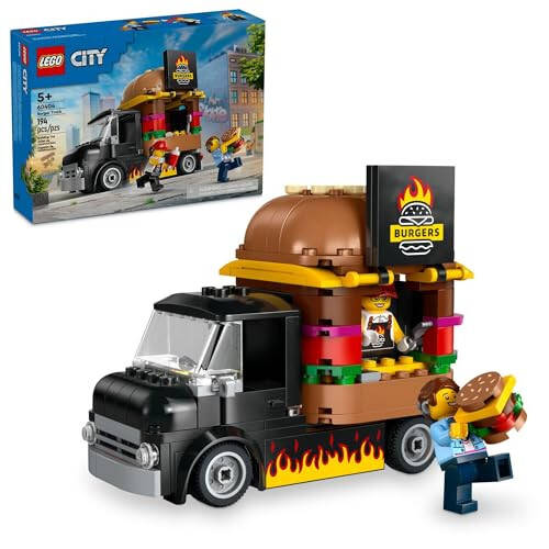 LEGO City Burger Kamyonu Oyuncak Yapı Seti, 5 Yaş ve Üzeri Çocuklar İçin Eğlenceli Hediye, Burger Aracı ve Mutfak Oyun Seti, Satıcı Minfigürü ve Aksesuarları, Hayal Gücü Geliştirici Rol Yapma Oyunu Kız ve Erkek Çocuklar İçin, 60404 - 1