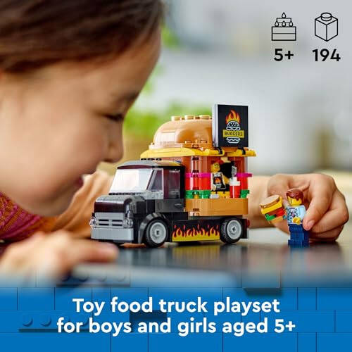 LEGO City Burger Truck Toy Building Set, Fun Gift for Kids Ages 5 Plus, Burger Van and Kitchen Playset, Vendor Minifigure and Accessories, Imaginative Pretend Play for Boys and Girls, 60404 - 2