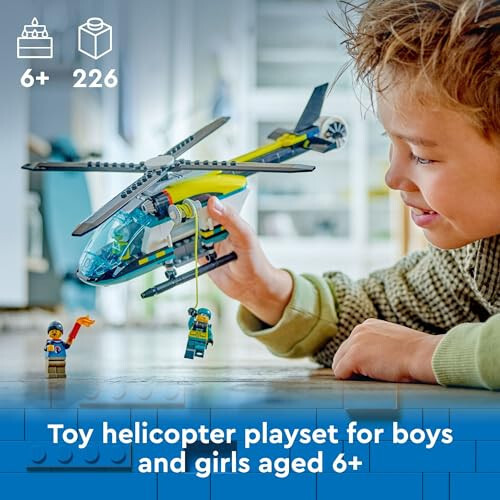 LEGO City Emergency Rescue Helicopter, Toy Aircraft Playset for Kids, Fun Gift for Boys and Girls Aged 6 Plus, Hiker, Rescuer, and Pilot Minifigures, Chopper with Winch and Spinnable Rotors, 60405 - 2