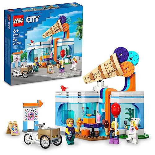 LEGO City Ice-Cream Shop 60363 Building Toy Set, Includes a Cargo Bike, 3 Minifigures and Lots of Fun Features and Accessories for Imaginative Role Play, Great Birthday Gift Idea for Kids - 31