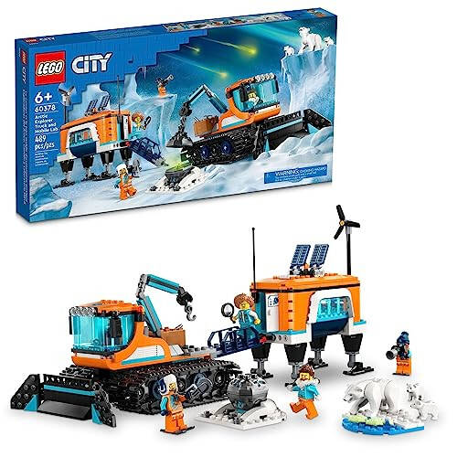 LEGO City Keşif Arktik Kaşif Kamyonu ve Mobil Laboratuvar 60378 Yapım Seti 6 Yaş ve Üzeri İçin, Tırtıllı Araç, Kayaklı Laboratuvar, Meteor, Kar Manzarası, 4 Minfigür ve 3 Kutup Ayısı Figürüyle - 32