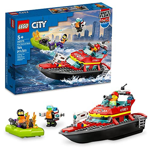 LEGO City Пожарная спасательная лодка 60373, Игрушка плавает на воде, с реактивным ранцем, шлюпкой и 3 минифигурками, Игрушки для повседневных героев для детей, мальчиков и девочек от 5 лет - 7