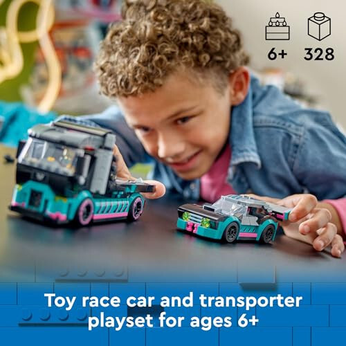 LEGO City Race Car and Car Carrier Truck Toy Playset, Vehicle Transporter with Adjustable Loading Ramp and Race Car Toy, Racer and Driver Minifigures, Fun Gift for Kids Ages 6 and Up, 60406 - 2