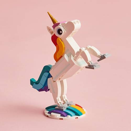 LEGO Creator 3 in 1 Magical Unicorn Toy, Transforms from Unicorn to Seahorse to Peacock, Rainbow Animal Figures, Unicorn Gift for Grandchildren, Girls and Boys, Buildable Toys, 31140 - 9