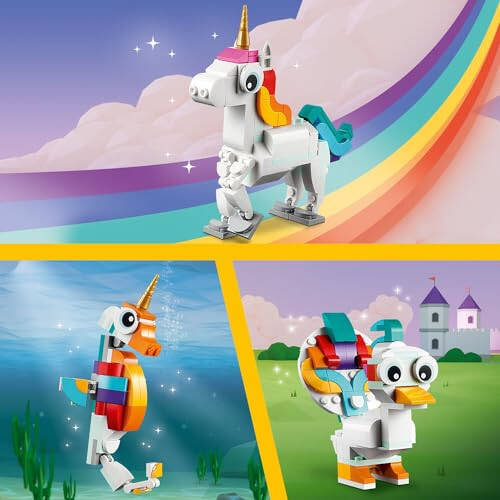 LEGO Creator 3 in 1 Magical Unicorn Toy, Transforms from Unicorn to Seahorse to Peacock, Rainbow Animal Figures, Unicorn Gift for Grandchildren, Girls and Boys, Buildable Toys, 31140 - 10