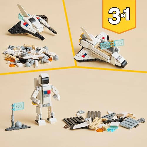 LEGO Creator 3 in 1 Space Shuttle Building Toy for Kids, Creative Gift Idea for Boys and Girls Ages 6 and Up, Build and Rebuild This Space Shuttle Toy into an Astronaut Figure or a Spaceship, 31134 - 4