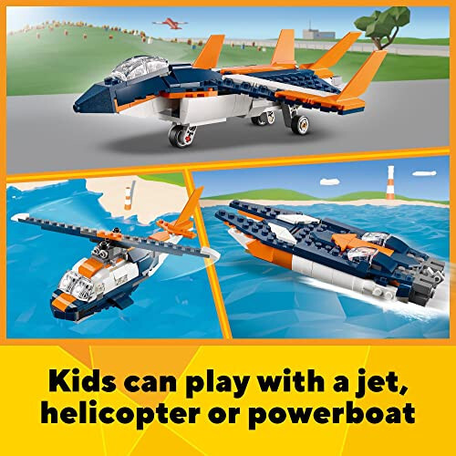 LEGO Creator 3 in 1 Supersonic Jet Plane Toy Set, Transforms from Plane to Helicopter to Speed Boat Toy, Buildable Vehicle Models for Kids, Boys and Girls 7 Plus Years Old, 31126 - 5