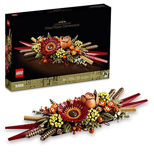 LEGO Icons Dried Flower Centerpiece, Botanical Collection Crafts Set for Adults, Artificial Flowers with Rose and Gerbera, Table or Wall Decoration, Home Décor, 10314 - 1