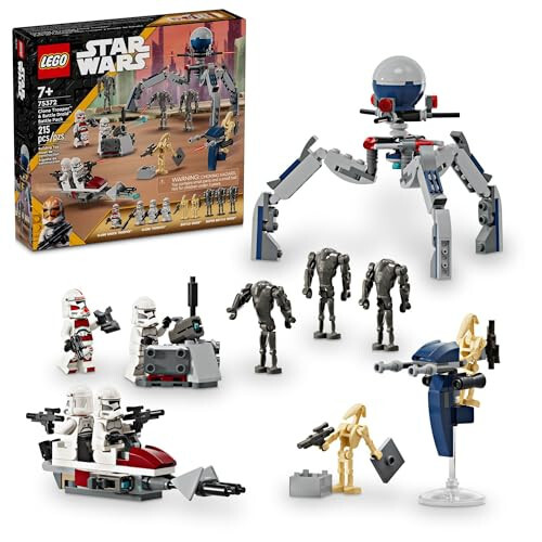 LEGO Star Wars Klon Asker ve Savaş Droidi Savaş Paketi Seti Çocuklar İçin, Yapılabilir Oyuncak Hızlı Motosiklet Aracı, Üçlü Droid ve Savunma Karakolu, Koleksiyonluk, 7 Yaş ve Üzeri Erkek ve Kız Çocukları İçin Hediye, 75372 - 1