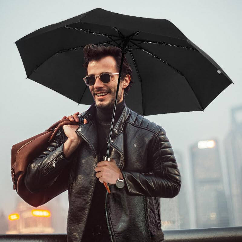 Lejorain Mens Black Skull Umbrella - Automatic Luxury Travel Windproof Umbrella Compact - Portable Strong Lightweight Rain Umbrella for Adults - 6