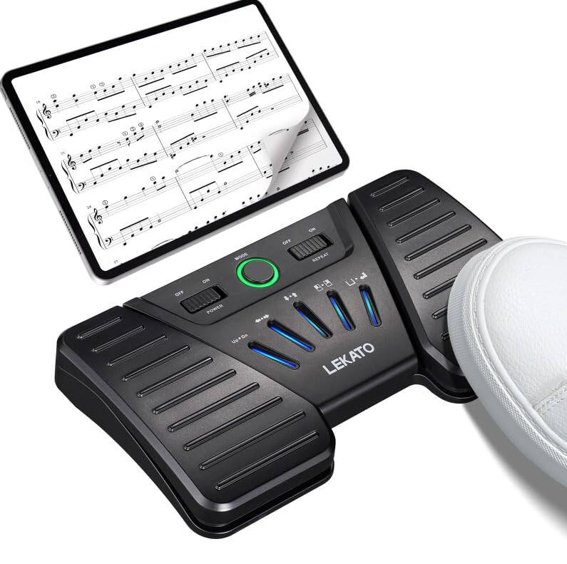 LEKATO Bluetooth Wireless Page Turner Pedal Music Page Turner for iPad Tablets Page Turning, Rechargeable Hands-Free Page Turner Pedal for Playing Instruments App Controller Anti-slip Foot Switches - 1