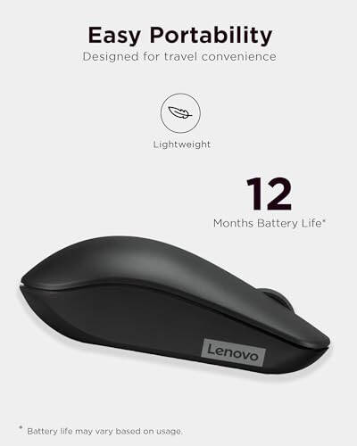 Lenovo 530 Wireless Mouse – Full Size Computer Mouse for PC, Laptop, Windows Computer - 2.4 GHz Nano USB Receiver - Ambidextrous Design - 12 Months Battery Life – Cordless - 5