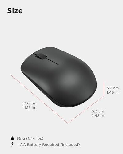 Lenovo 530 Wireless Mouse – Full Size Computer Mouse for PC, Laptop, Windows Computer - 2.4 GHz Nano USB Receiver - Ambidextrous Design - 12 Months Battery Life – Cordless - 7