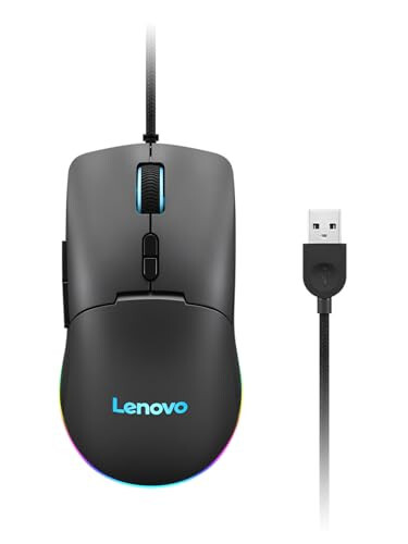 Lenovo M210 RGB Kablolu Oyun Faresi Bilgisayar, Dizüstü Bilgisayar, Windows ve Chrome OS ile Uyumlu - 3 Bölgeli RGB, 8000 DPI Ayarlanabilir Sensör, 7 Programlanabilir Düğme – Oyuncular İçin Avuç İçi Kavrama Fare (Siyah) - 1