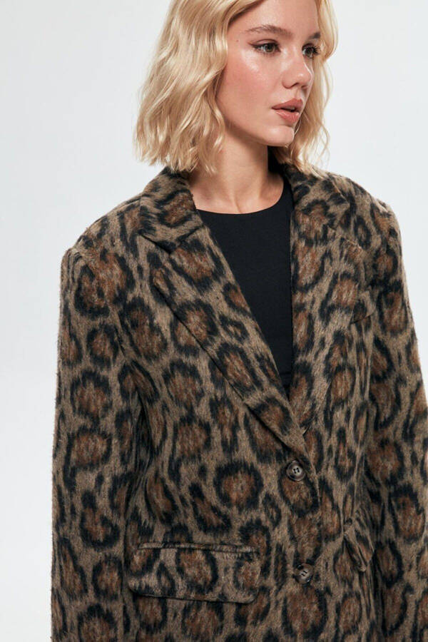 Leopar Desenli Kaşe Blazer Ceket - 1