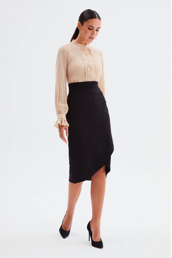 Leopard Lined Wrap Skirt - Black - 2