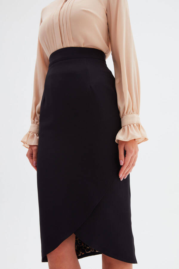 Leopard Lined Wrap Skirt - Black - 4