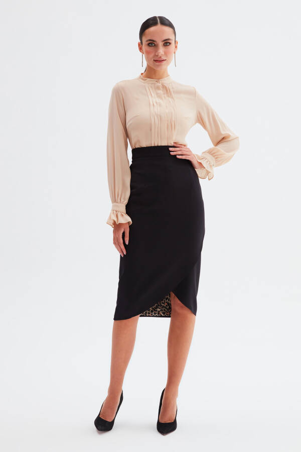 Leopard Lined Wrap Skirt - Black - 7