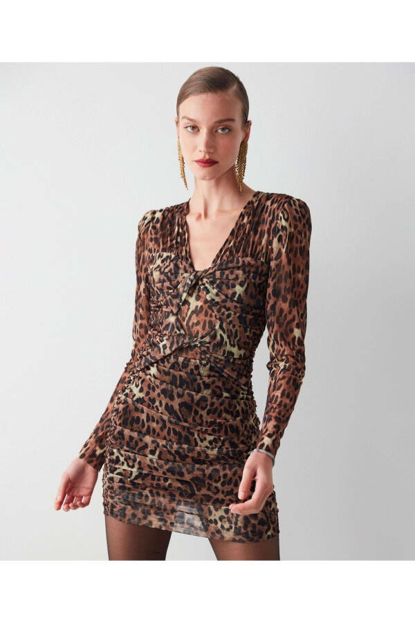 Leopard Print Draped Dress - 2