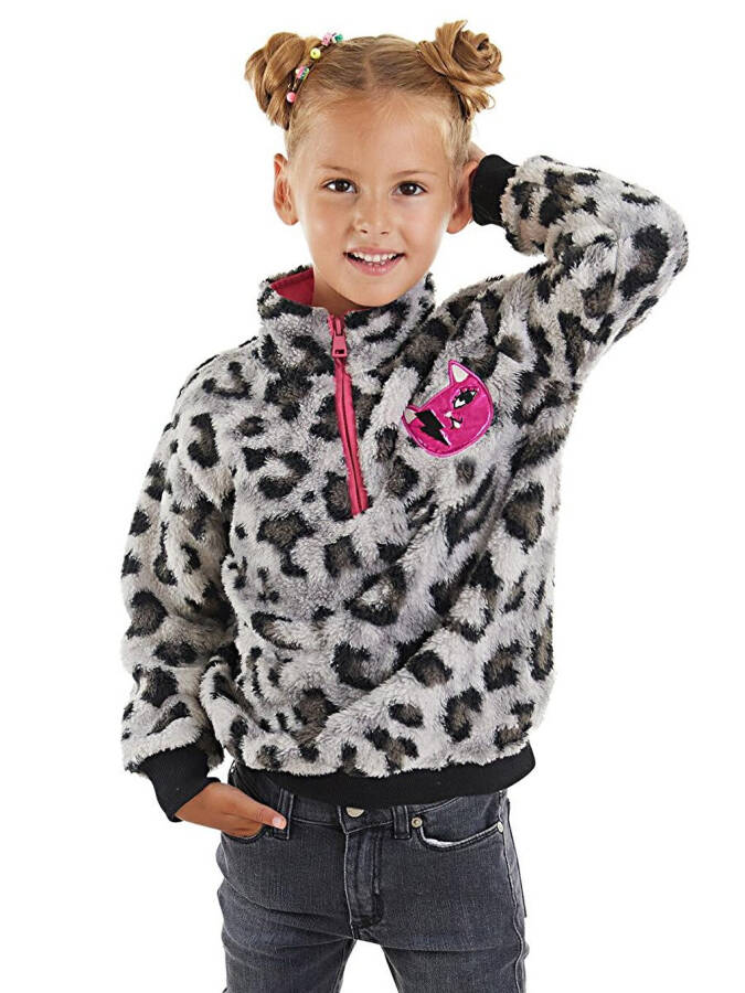 Leopard Print Girls Plush Sweatshirt - 1