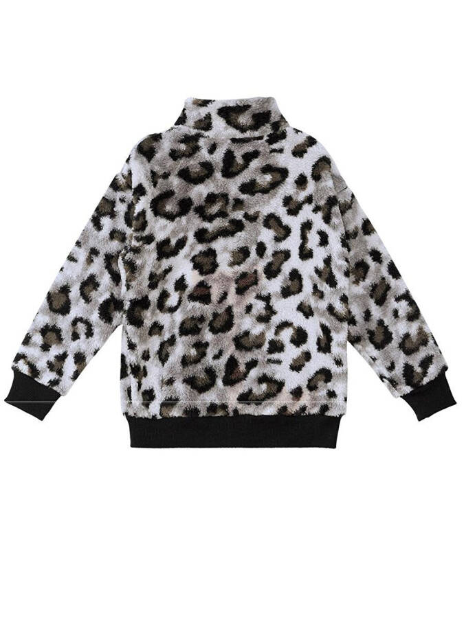 Leopard Print Girls Plush Sweatshirt - 4