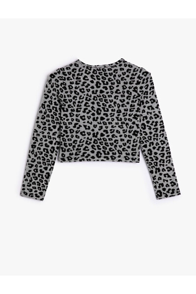 Leopard print, long sleeve, round neck, window detail crop top. - 2