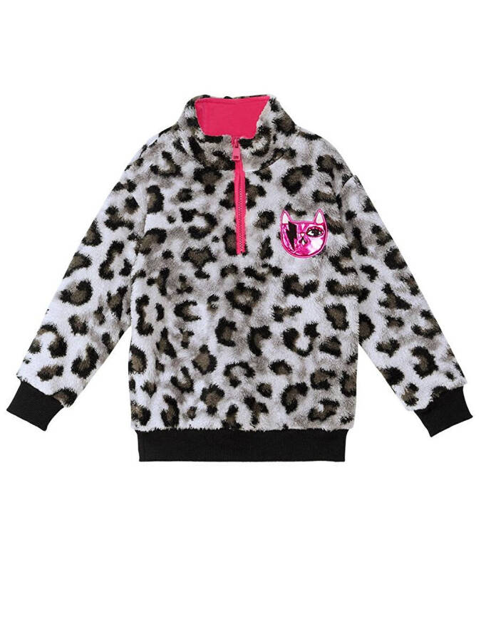 Leoparlı Kız Çocuk Peluş Sweatshirt - 3