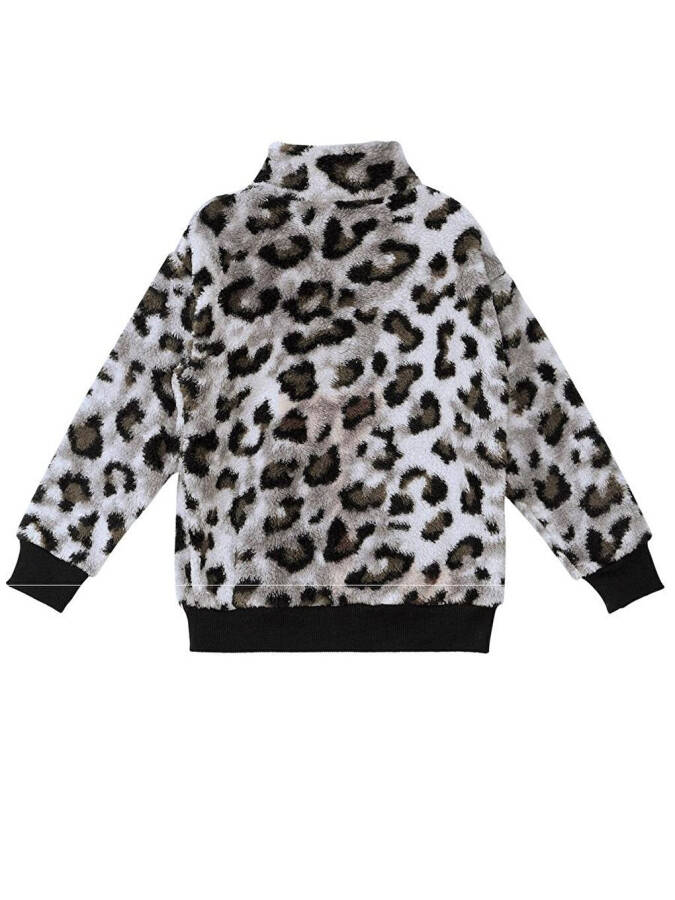 Leoparlı Kız Çocuk Peluş Sweatshirt - 4