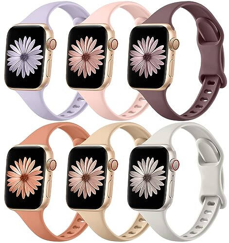 Lerobo 6'lı İnce Bant Seti, Apple Watch Band 40mm 38mm 44mm 42mm 41mm 45mm ile Uyumlu, Kadın ve Erkekler İçin, Yumuşak Silikon Su Geçirmez Spor Kayış Yedek Bileklikler iWatch Series 9 8 7 6 5 4 3 2 1 SE Ultra/Ultra2 İçin - 1