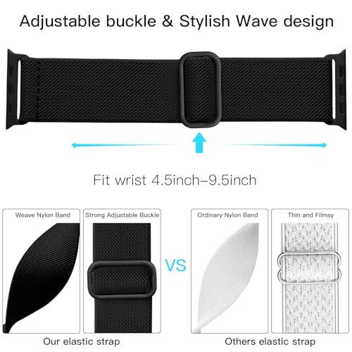 Lerobo Braided Band Compatible with Apple Watch Series 9 8 7 45mm 41mm Ultra 2 Band 49mm Series 6 5 4 SE 44mm 40mm Series 3 2 1 38mm 42mm Men iWatch Bands Womens Stretchy Nylon Solo Loop Sport Strap - 3