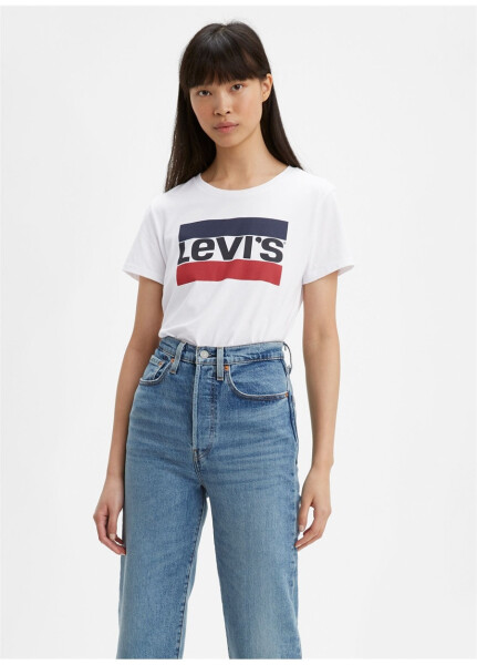 Levis 17369-1313 Bisiklet Yaka Kısa Kol Baskılı Beyaz Kadın T-Shirt - 5